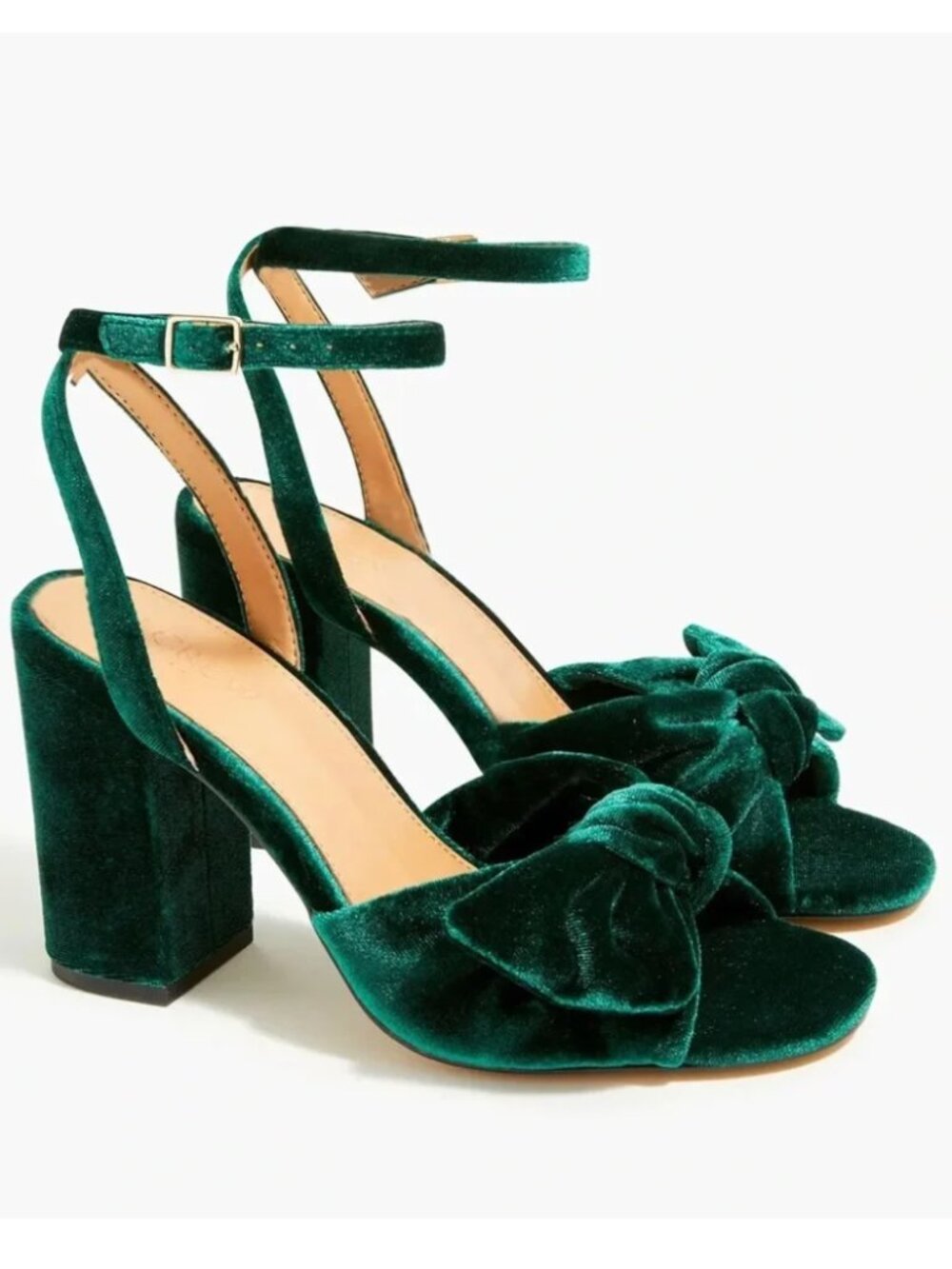 J. Crew Green Velvet Bow Platform Heels NWOT